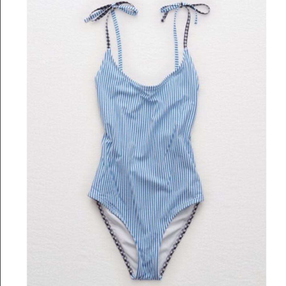 Aerie Seersucker One Piece Swimsuit